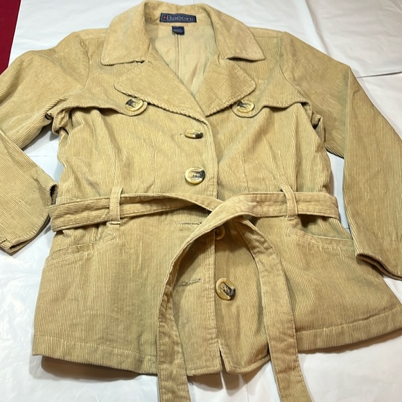 Corduroy tan JACKET women 1X Button Up tie belt notched collar short trench coat - Picture 3 of 14